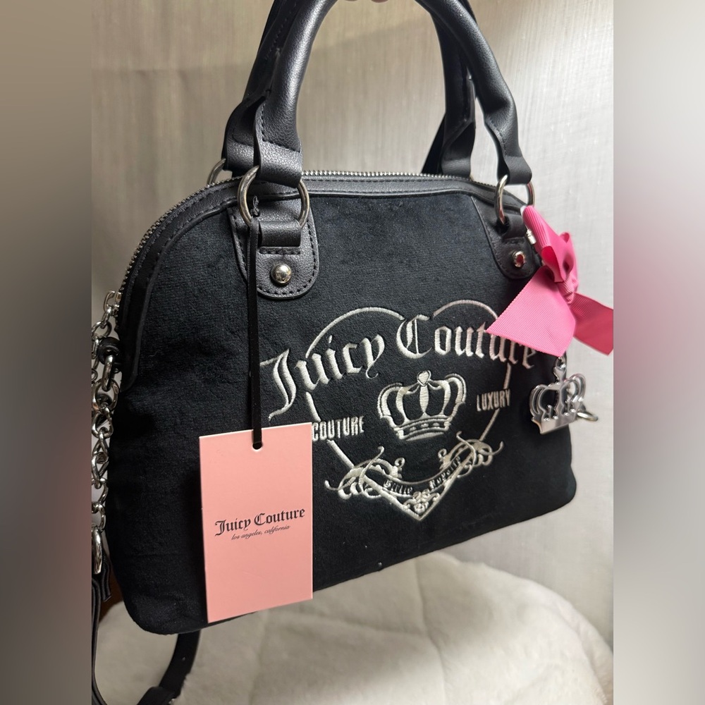 NEW Juicy Couture Black Velour Girlie Royalty Satchel - Picture 5 of 10